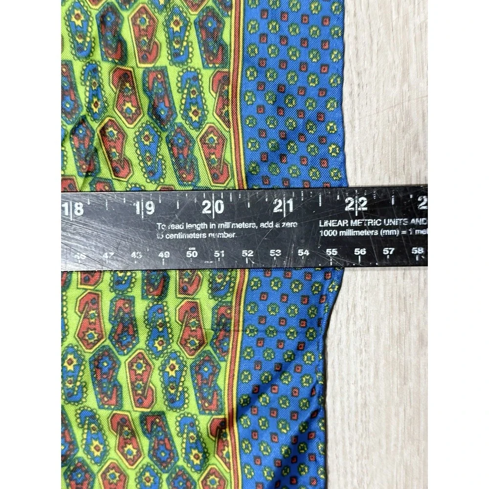 Vintage Sally Gee Rayon Silk Square Scarf Blue Green Paisley Floral 23